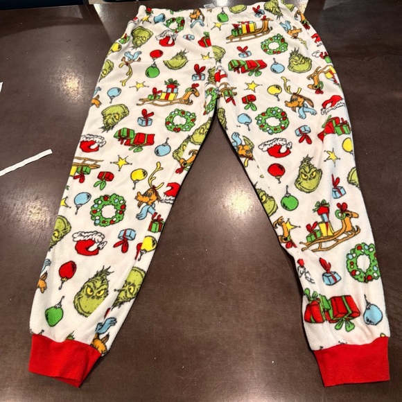 Festive Grinch Pajama Pants - White with Red Accents - Picture 1 of 9